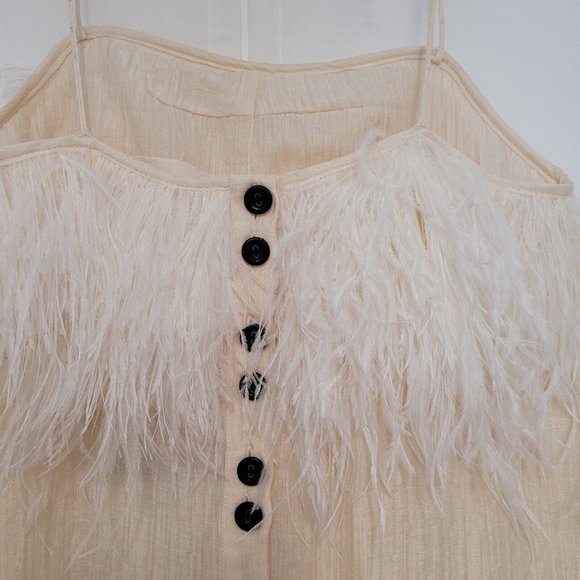 Aje Silk Pellew Feather Dress Cream White Mini Size Small Shoe String Straps New - Picture 6 of 12